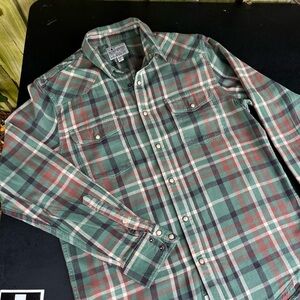 Lucky Brand Plaid Snap-Front Flannel Shirt - Green/Red Slim Fit